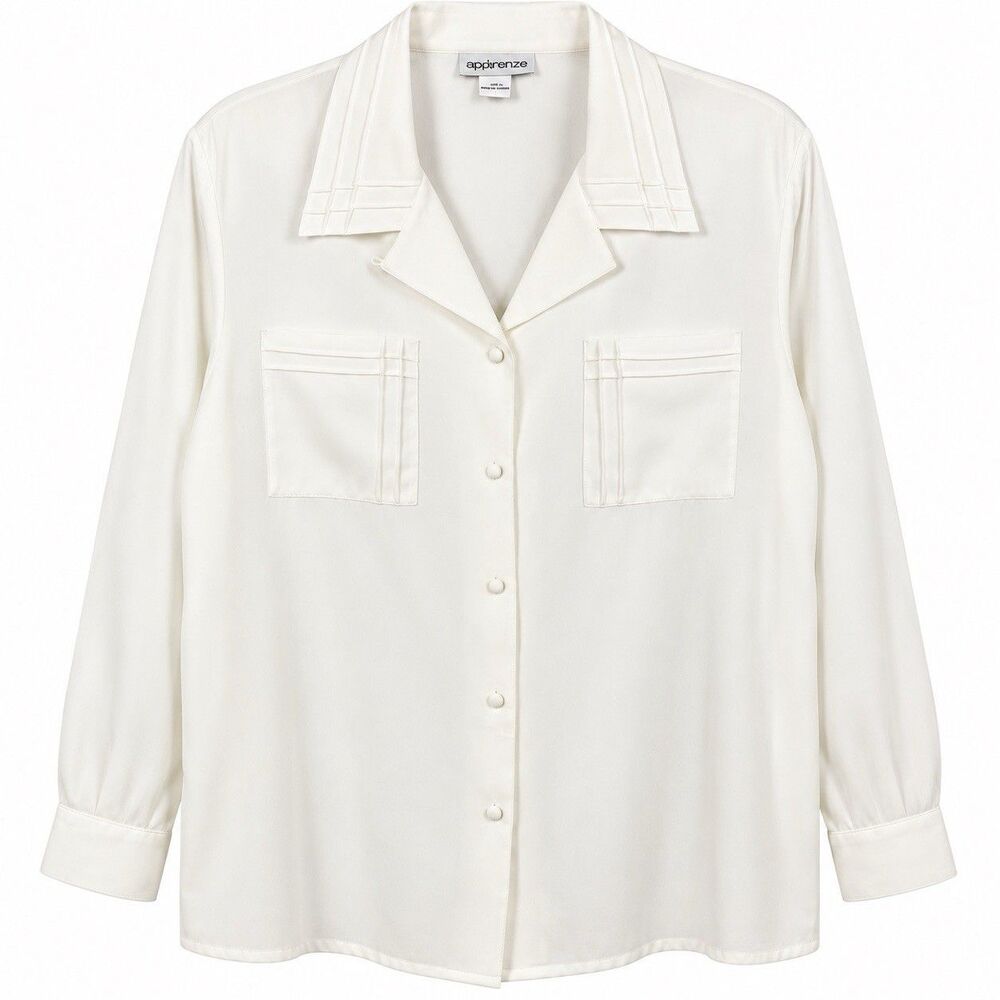 Vintage Apparenza Blouse Womens XL Ivory Button Up Made Hong Kong Long Sleeve